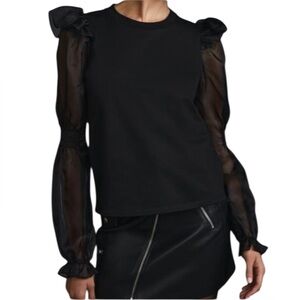 By Anthropologie womens Black Long Sleeve Sheer Puff Sleeve Top XS